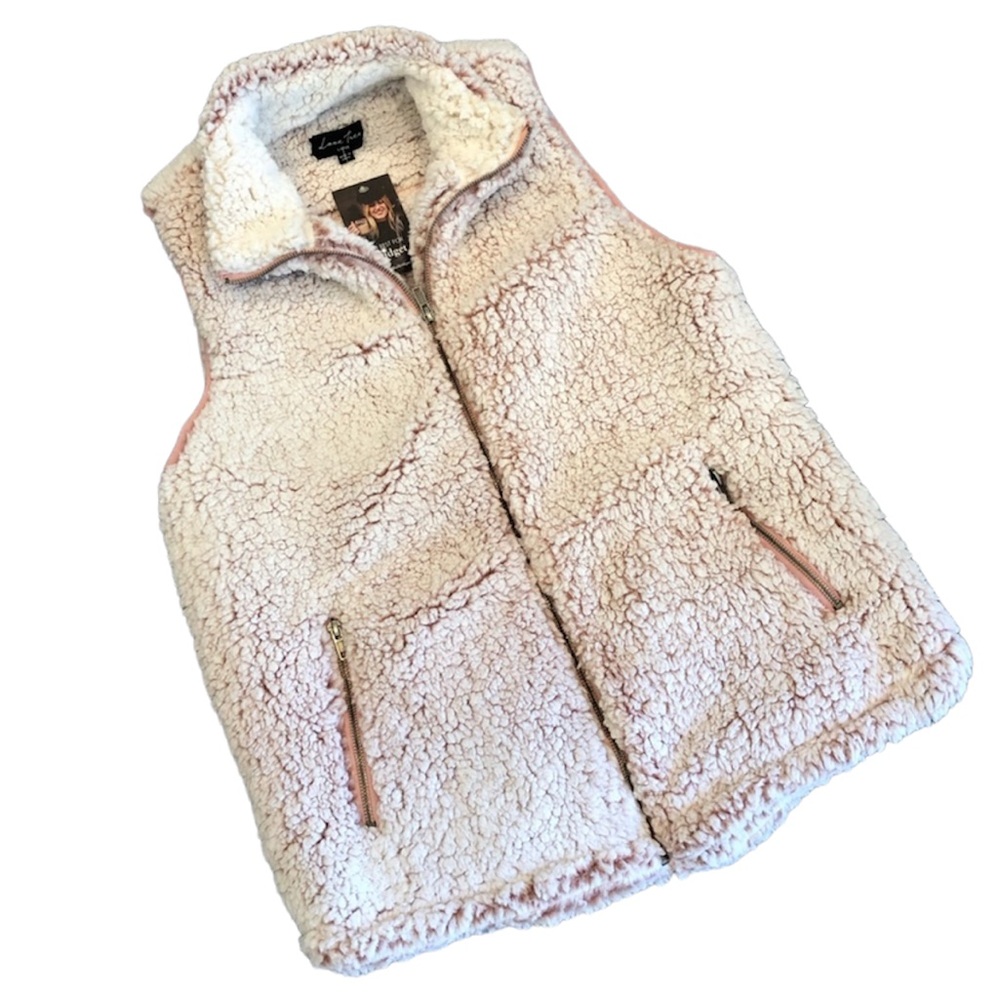 Love Tree Vest Sherpa Teddy Winter White Pink Hue NWT Women’s Size Medium